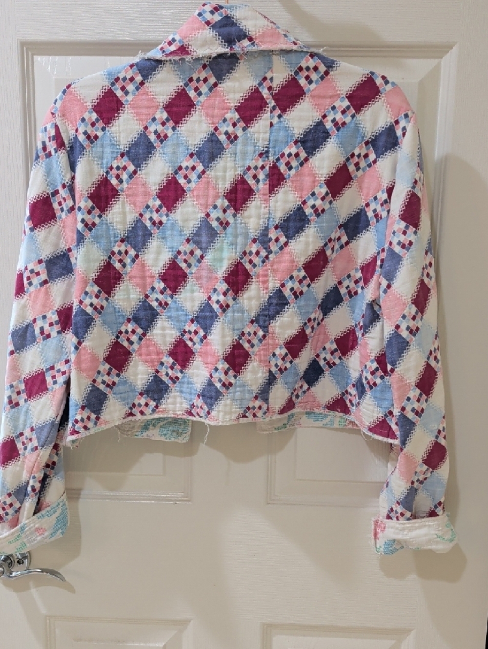 Patchwork Pink & Blue Cropped Jacket - Picture 2 of 6